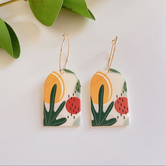 Multi color Acrylic statement hoop earrings - Picture 2 of 13